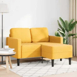 vidaXL 2-zitsbank met ligstoel L-vormig lichtgeel 125 cm linnen