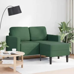 vidaXL 2-zitsbank met ligstoel L-vorm donkergroen 125 cm linnen