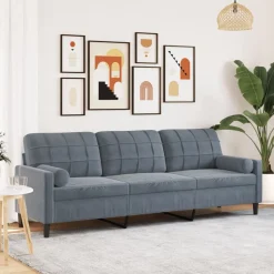 vidaXL 3-zitsbank met sierkussens 210 cm fluweel donkergrijs