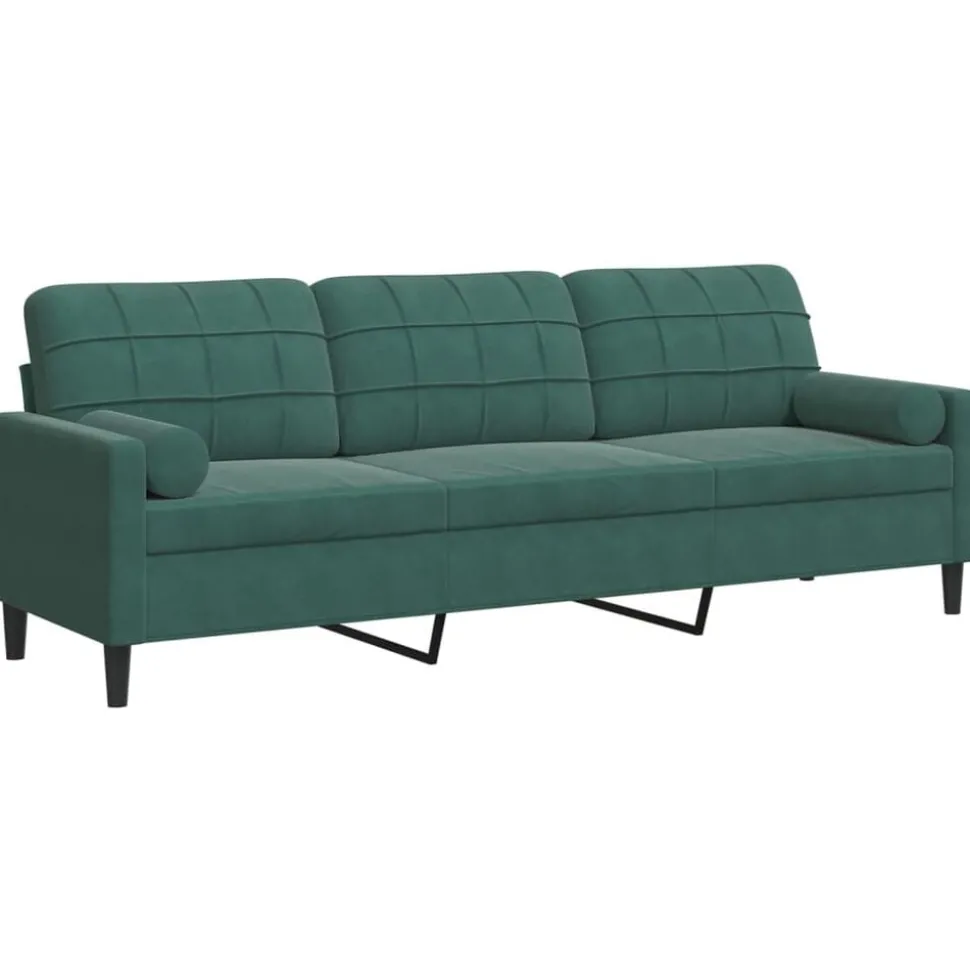 vidaXL 3-zitsbank met sierkussens 210 cm fluweel donkergroen