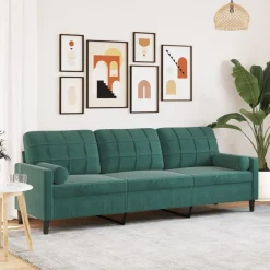 vidaXL 3-zitsbank met sierkussens 210 cm fluweel donkergroen