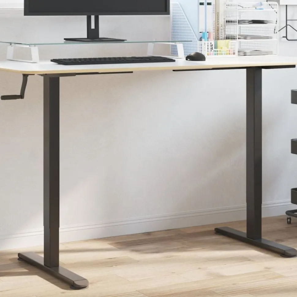 vidaXL Zit-sta bureauframe (94-135)x60x(70-114) cm staal zwart