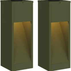 vidaXL Zonne LED Padverlichting 2 pcs Olijf Groen Koudgewalst staal