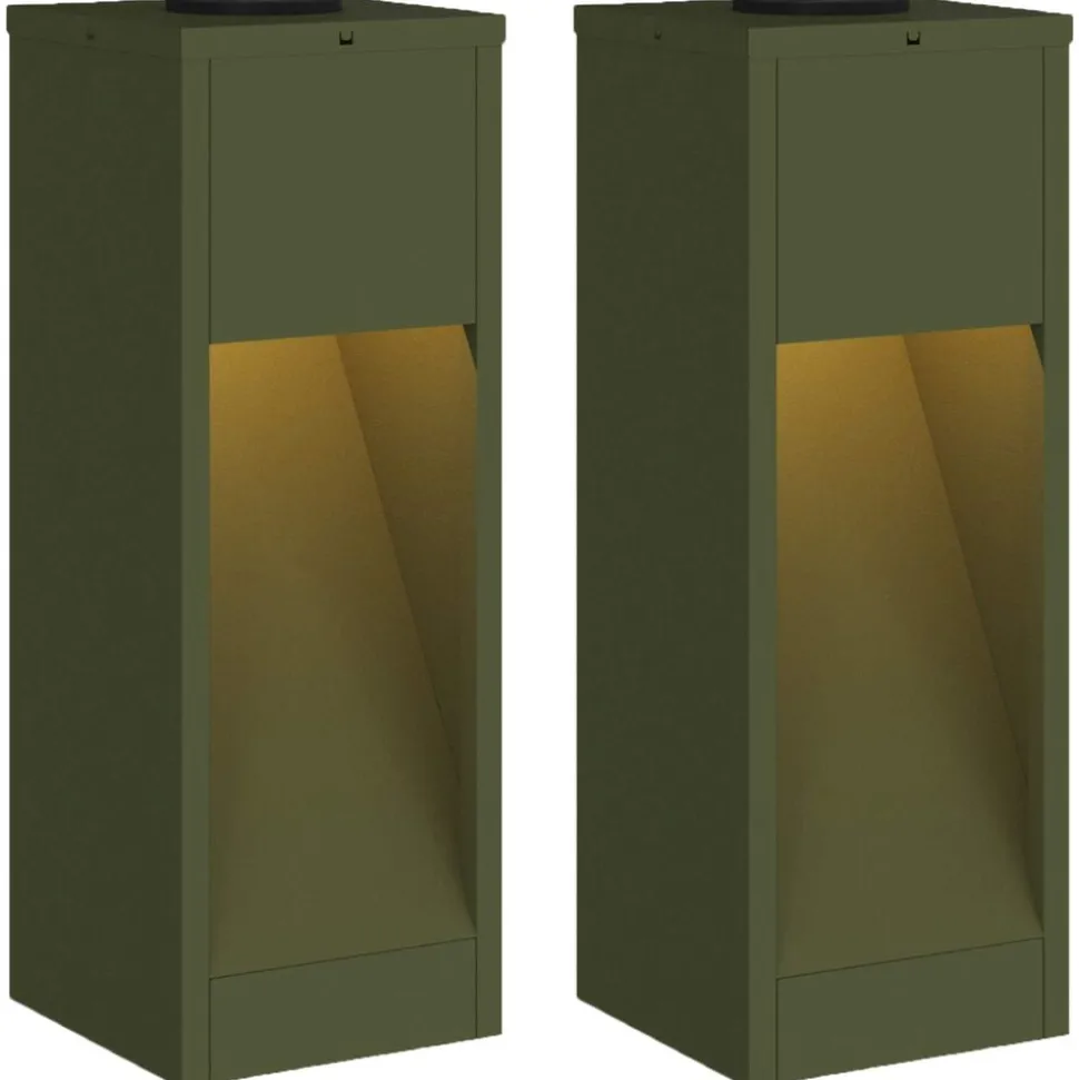 vidaXL Zonne LED Padverlichting 2 pcs Olijf Groen Koudgewalst staal