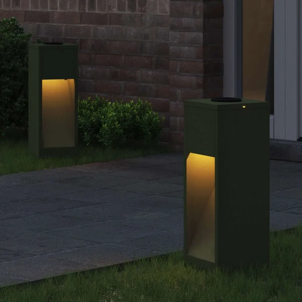 vidaXL Zonne LED Padverlichting 2 pcs Olijf Groen Koudgewalst staal