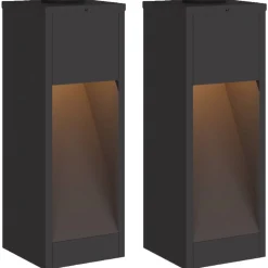 vidaXL Zonne LED Padverlichting 2 pcs Zwart Koudgewalst staal