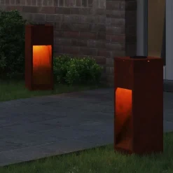 vidaXL Zonne LED Padverlichting 2 pcs Brons Cortenstaal