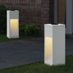 vidaXL Zonne LED Padverlichting 2 pcs Wit Koudgewalst staal