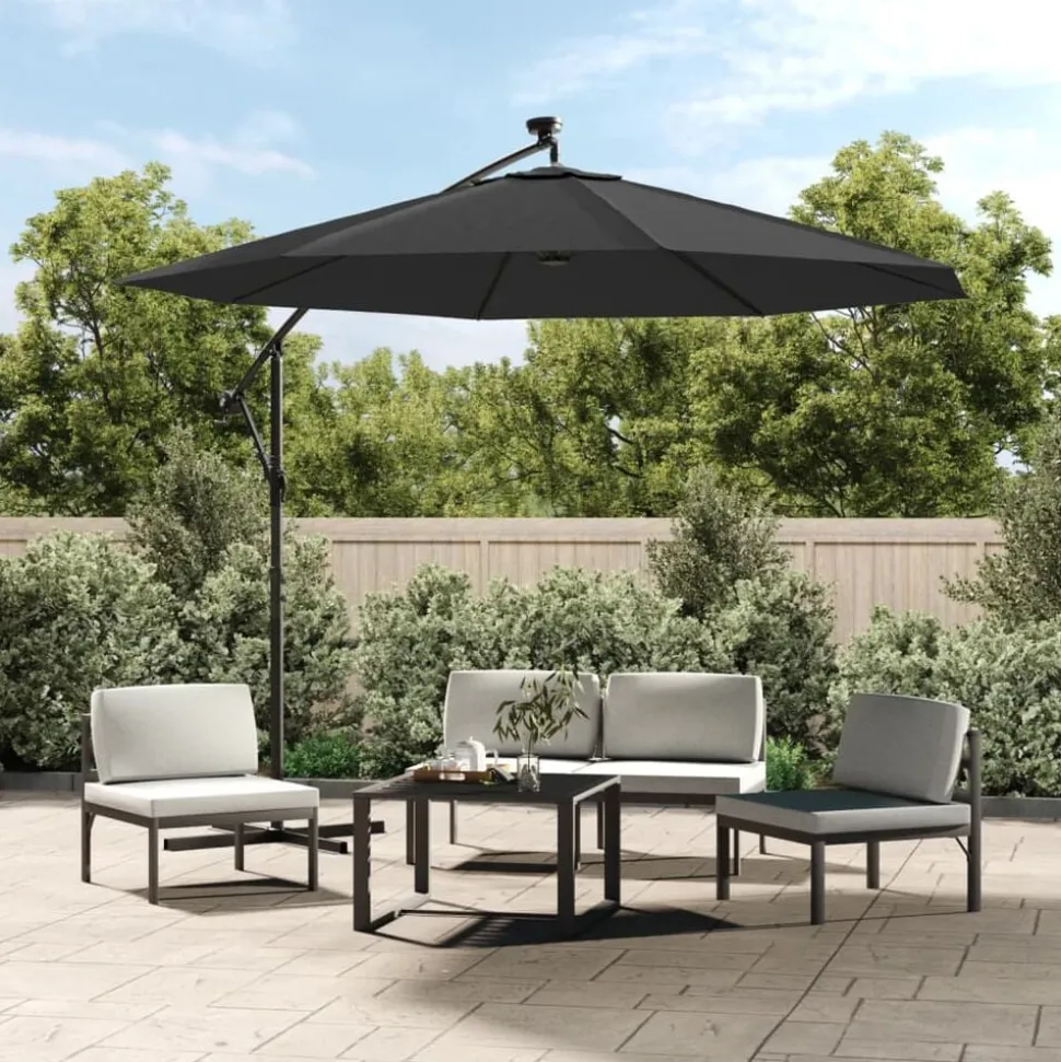 vidaXL Zweefparasol met LED-verlichting stalen paal 300 cm antraciet