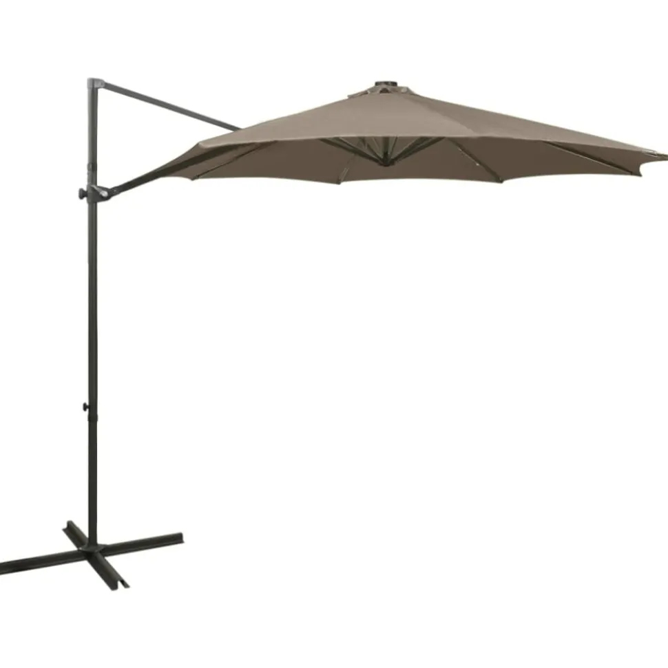 vidaXL Zweefparasol met paal en LED-verlichting 300 cm taupe