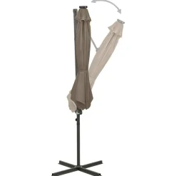 vidaXL Zweefparasol met paal en LED-verlichting 300 cm taupe