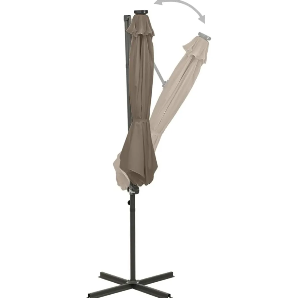 vidaXL Zweefparasol met paal en LED-verlichting 300 cm taupe