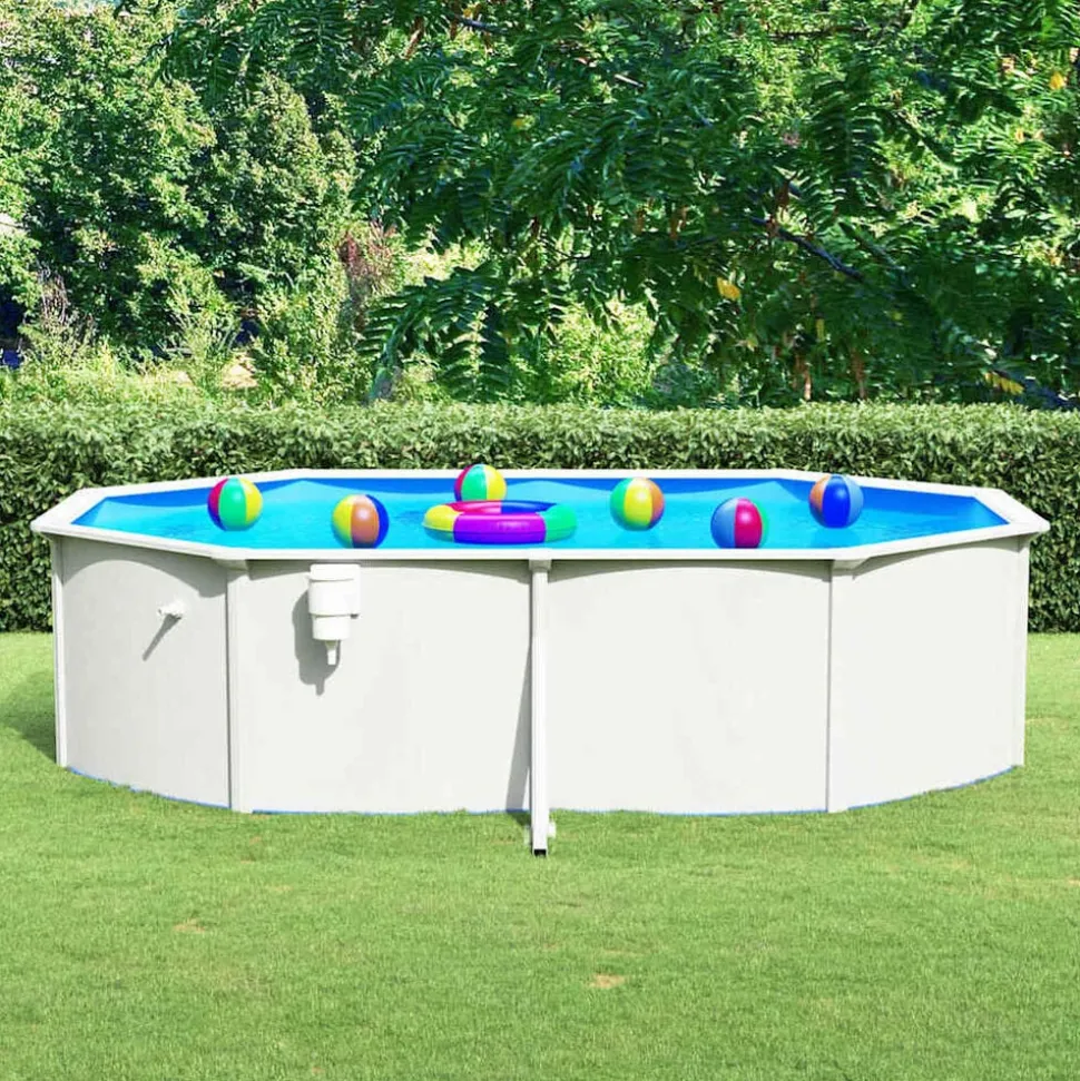vidaXL Zwembad met stalen wand ovaal 490x360x120 cm wit