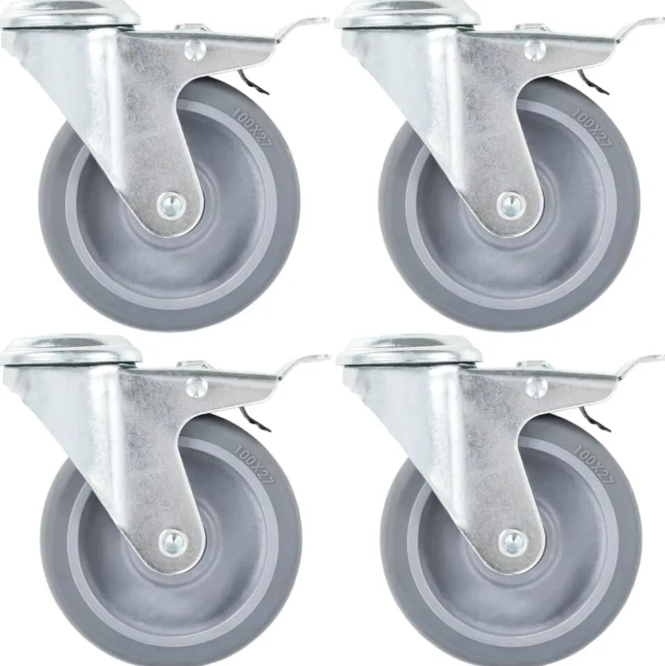 vidaXL Zwenkwielen met boutgaten en dubbele remmen 4 st 100 mm
