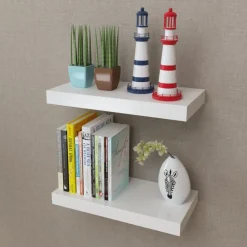Wandplanken MDF zwevend voor boeken/dvd wit 2 st