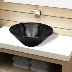 Wasbak, keramiek, rond, zwart