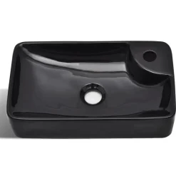 Wasbak met kraangat, keramiek, zwart