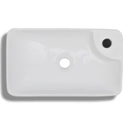 Wasbak met kraangat, keramiek, wit