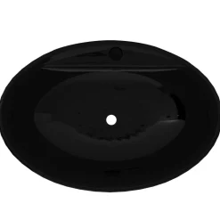 Wasbak met overloop, keramiek, ovaal, zwart